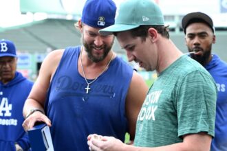 Dave Roberts, Clayton Kershaw, Walker Buehler, Teoscar Hernández, 2024 Dodgers World Series ring