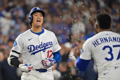Shohei Ohtani, Teoscar Hernández, sunflower seeds celebration, 2025 Wild Card Series