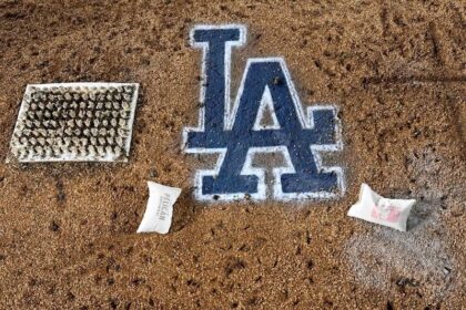 Pitcher's mound, rosin bag, LA Dodgers logo
