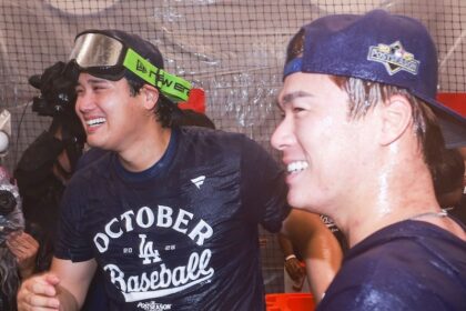 Shohei Ohtani, Yoshinobu Yamamoto, Dodgers win, 2025 Wild Card Series celebration