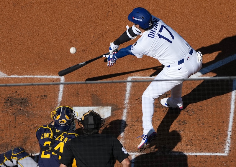 Shohei Ohtani, William Contreras, umpire James Hoye, 2025 NLCS