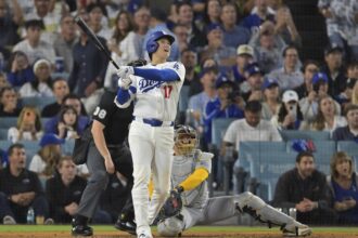 Shohei Ohtani, William Contreras, umpire Adam Beck, 2025 NLCS