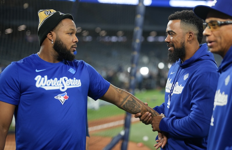 Teoscar Hernández, Vladimir Guerrero Jr., Jose Vizcaino, 2025 World Series