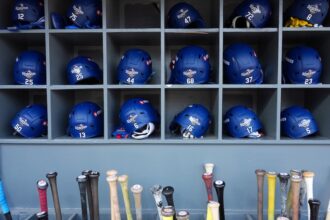 Alex Call, Justin Dean, Ben Rortvedt, Miguel Rojas, Kiké Hernández, Tommy Edman, Andy Pages, Dalton Rushing, Teoscar Hernández, Michael Conforto, Mookie Betts, Max Muncy, Hyeseong Kim, Will Smith, Shohei Ohtani, Freddie Freeman, Dodgers helmets, Dodgers bats, bat rack, 2025 World Series