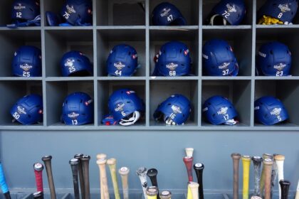 Alex Call, Justin Dean, Ben Rortvedt, Miguel Rojas, Kiké Hernández, Tommy Edman, Andy Pages, Dalton Rushing, Teoscar Hernández, Michael Conforto, Mookie Betts, Max Muncy, Hyeseong Kim, Will Smith, Shohei Ohtani, Freddie Freeman, Dodgers helmets, Dodgers bats, bat rack, 2025 World Series