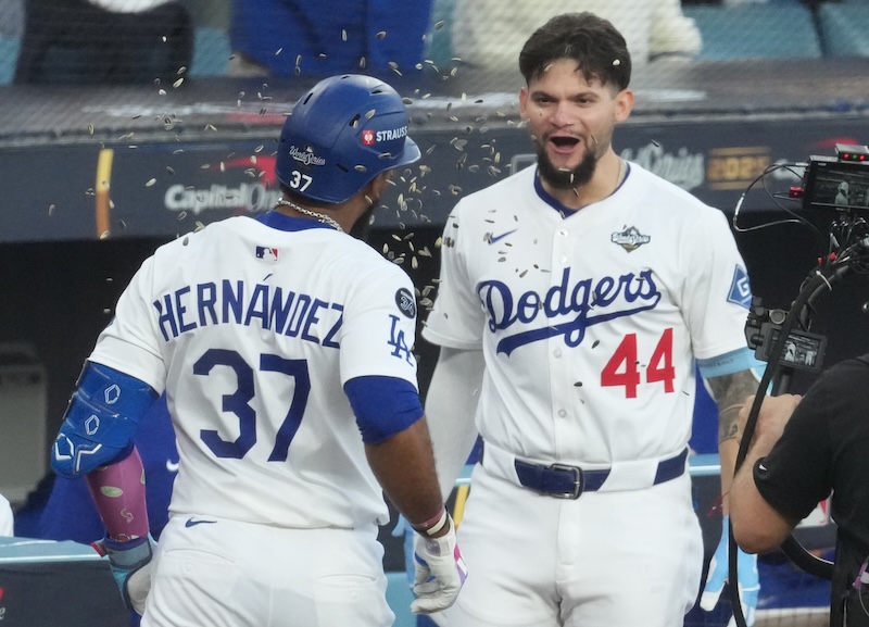 Teoscar Hernández, Andy Pages, sunflower seeds celebration, 2025 World Series