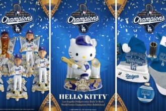 Mookie Betts, Shohei Ohtani, Clayton Kershaw, Freddie Freeman, Hello Kitty, Santa hat, Christmas tree ornament, FOCO, 2025 World Series