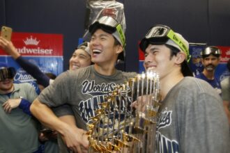 Shohei Ohtani, Yoshinobu Yamamoto, Roki Sasaki, Mark Prior, Dodgers celebration, 2025 World Series