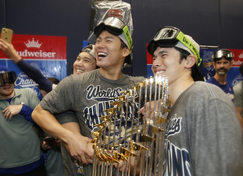 Shohei Ohtani, Yoshinobu Yamamoto, Roki Sasaki, Mark Prior, Dodgers celebration, 2025 World Series