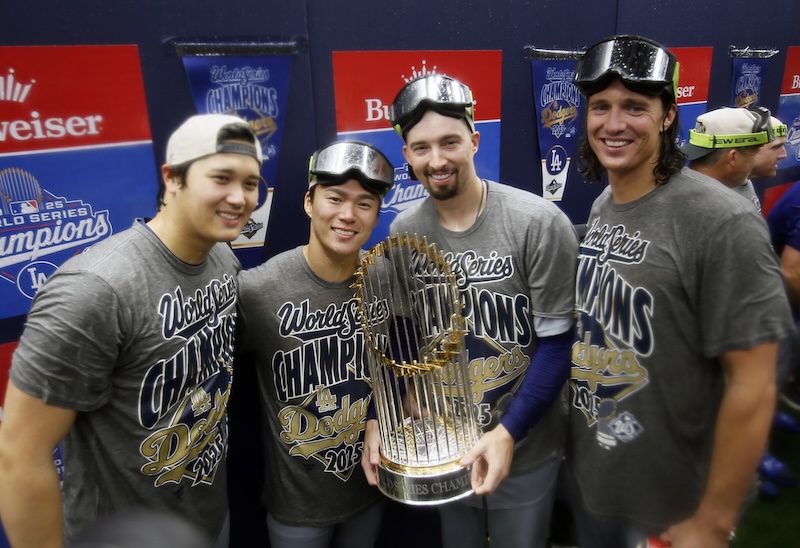Shohei Ohtani, Yoshinobu Yamamoto, Blake Snell, Tyler Glasnow, Dodgers celebration, 2025 World Series