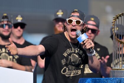 Kiké Hernández, Andy Pages, 2025 Dodgers World Series celebration