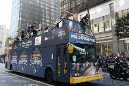 Kiké Hernández, Freddie Freeman, Miguel Rojas, Shohei Ohtani, 2025 Dodgers World Series parade