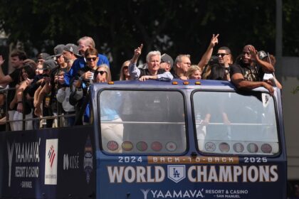 Illana Kloss, Mark Walter, Magic Johnson, Alan Smolinsky, 2025 Dodgers World Series parade