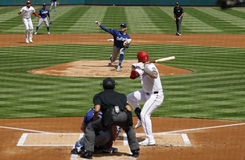 Emmet Sheehan, CJ Abrams, Mookie Betts, umpire