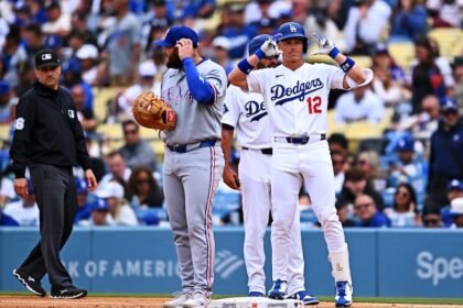 Alex Call, Jake Burger, umpire David Rackley
