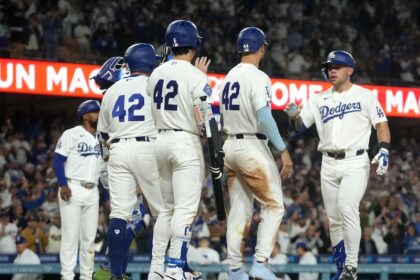 Dalton Rushing, Andy Pages, Hyeseong Kim, Max Muncy, Jackie Robinson Day