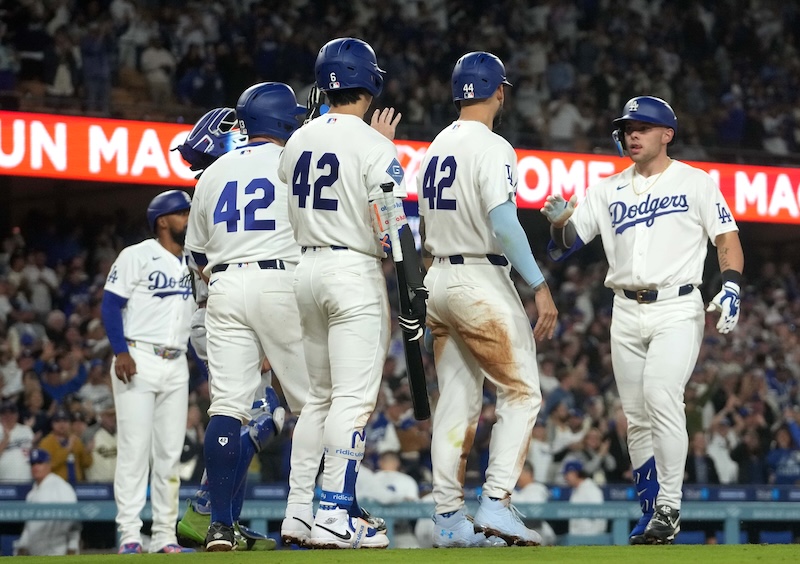 Dalton Rushing, Andy Pages, Hyeseong Kim, Max Muncy, Jackie Robinson Day