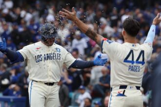 Max Muncy, Andy Pages, sunflower seeds celebration, Dodgers City Connect