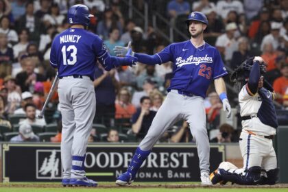 Max Muncy, Kyle Tucker, alternate Dodgers road jersey