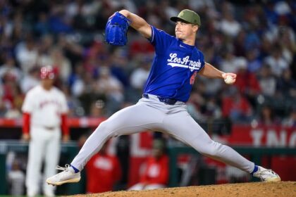 Jack Dreyer, blue Dodgers road jersey, Freeway Series