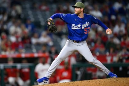 Charlie Barnes, blue Dodgers road jersey, Freeway Series