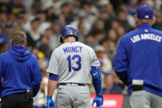 Max Muncy hit by pitch, Dodgers trainer Thomas Albert, Dave Roberts