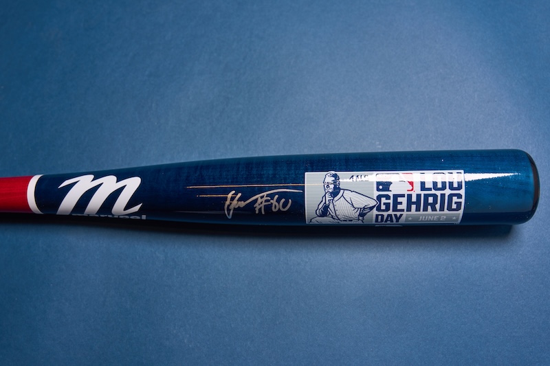 Emmet Sheehan autographed Marucci bat, Lou Gehrig Day