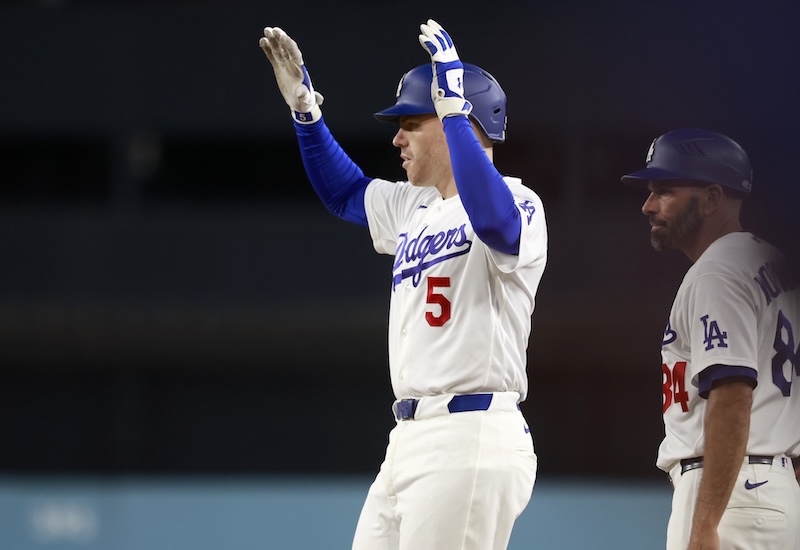 Freddie Freeman, Chris Woodward, Dodgers celebration