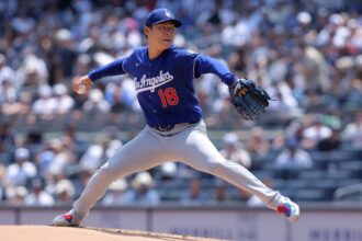 Yoshinobu Yamamoto, blue Dodgers alternate jersey
