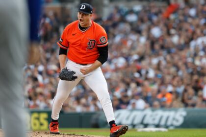 Tarik Skubal, Hall of Fame Weekend Tigers hat, Tigers alternate orange jersey