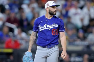 Tanner Scott, Hall of Fame Weekend Dodgers hat, alternate Dodgers blue jersey