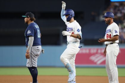 Andy Pages, Chris Woodward, Josh Naylor, Dodgers celebration