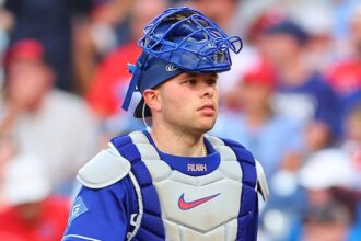 Dalton Rushing, PitchCom, alternate blue Dodgers jersey