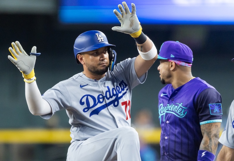 Miguel Rojas, Ketel Marte, Dodgers celebration, Diamondbacks City Connect