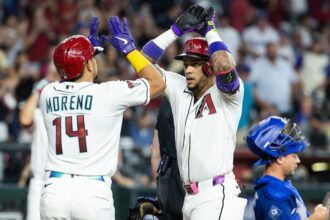 Gabriel Moreno, Ketel Mate, Ben Rortvedt, alternate blue Dodgers jersey