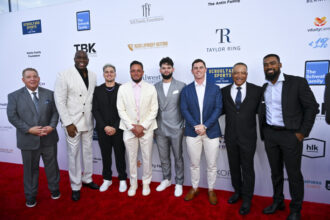 Magic Johnson, Kiké Hernández, Miguel Rojas, Andy Pages, Will Smith, Dave Roberts, Teoscar Hernández, Harold & Carole Pump Foundation Celebrity Dinner
